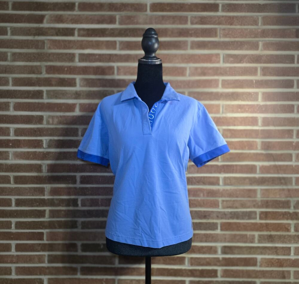 Connoisseur Equestrian Collection Blue Polo Shirt Women's XL Short Sleeve V-Neck